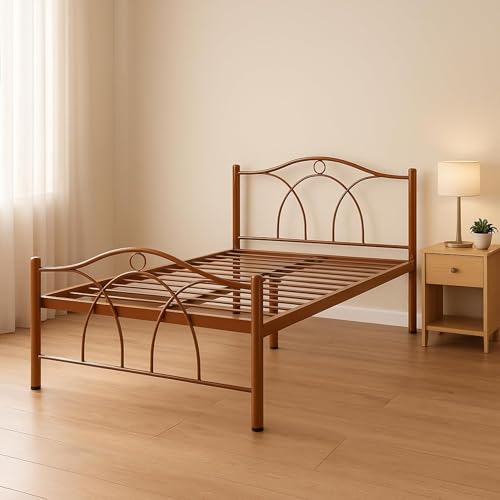 Image of Alto Metal Extra Single Size Bed Without Storage | Wrought Iron Single Bed with Headboard & Footboard| Sturdy Powder Coated Platform Cot for Bedroom (Alto Brown)