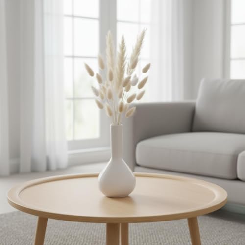 Image of PUREZENTO Raindrop White Ceramic Bud Vase 5.31 Inch - Set of 1 | Glossy White Decorative Bud Vase for Dried Flowers & Pampas Grass | Vases for Modern Home Decor, Living Room, Office Decor & Gifting