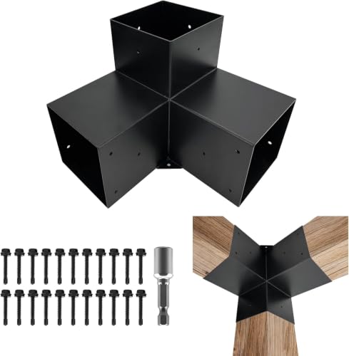 Kit de soportes para pérgola DIY 4x4, soportes de esquina de ángulo recto de 3 vías para postes de madera de 8"x8" (real: 7,5"x7,5"), soportes metálicos resistentes para pabellón al aire libre, cabaña de troncos