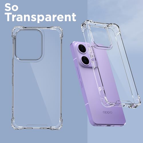 Image of Amazon Basics Back Cover for Oppo Reno 14 5G PC + TPU Clear Transparent Raised Edges Shockproof Protective Phone Bumper Case(Transparent)