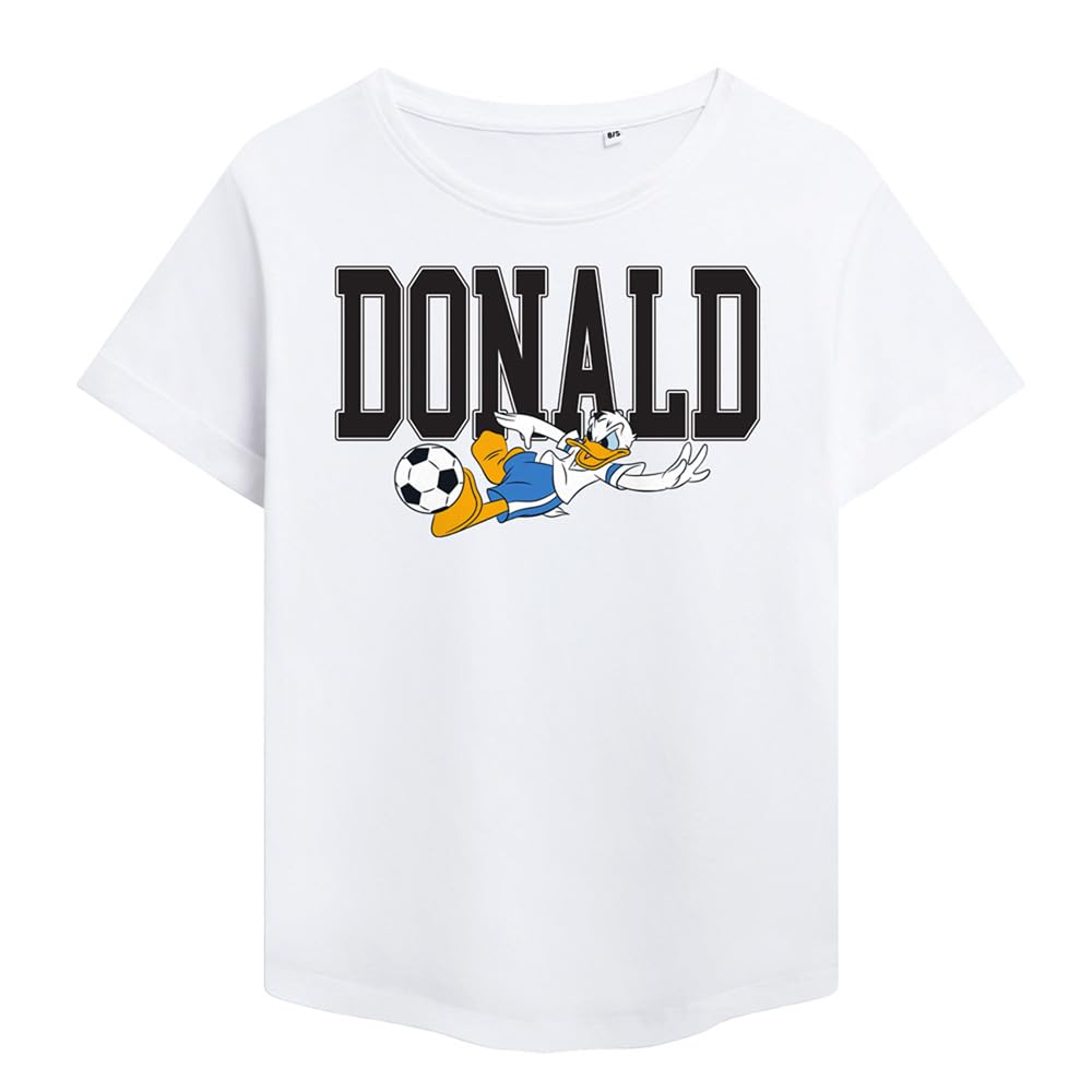Disney Donald Duck Football Kick Ladies Fashion T Shirt, White, Large
