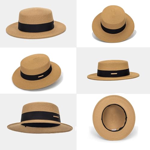 Sombrero de paja estilo boater unisex plegable miniatura 6