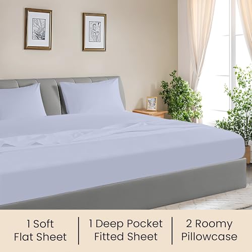 Image of SGI 84 inchx84 inch 4 Pc Wyoming King Sheet Set 600 TC 15 inch Deep, Cornflower Blue