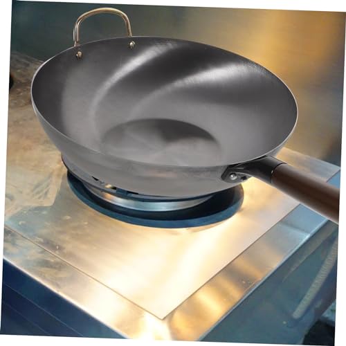 Wok tradicional de hierro con mango de madera miniatura 6