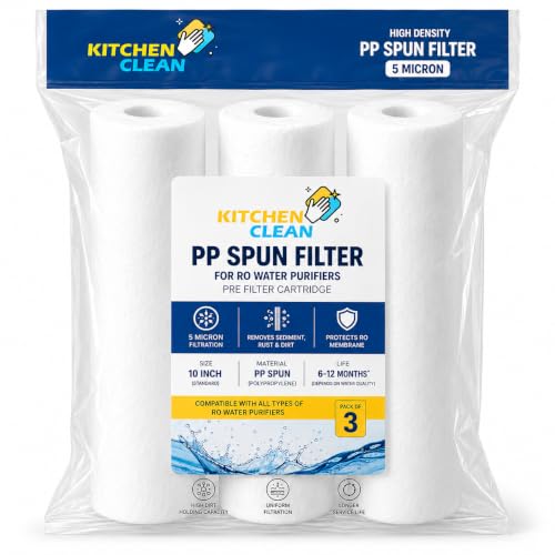 Image of Kitchen Clean High Density 10-Inch 5 Micron PP Spun Filter for pre Filter of All Type RO Water Purifiers (Pack of 3, Spun)