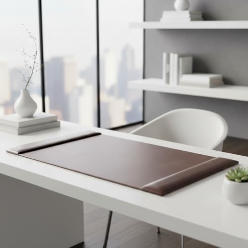Image of Dacasso Bonded Pad with Side Rails Luxury Leather Desk Blotter for Writing, 30 x 18 (Dark Brown)
