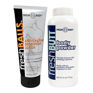 Fresh Body Fresh Balls Lotion to Powder Ball Deodorant, 3.4oz and Fresh Butt Body Powder for Men and Women – Unscented, Deodorant Anti-Chafing, Talc Free Powder, 6 oz