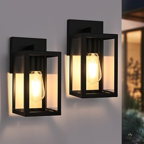 Image of TODOLUZ 2-Pack Outdoor Wall Sconce, 1-Light Black Waterproof Porch Wall Light Fixture for Front Door Patio Garage Doorway, E26 Bulb Base
