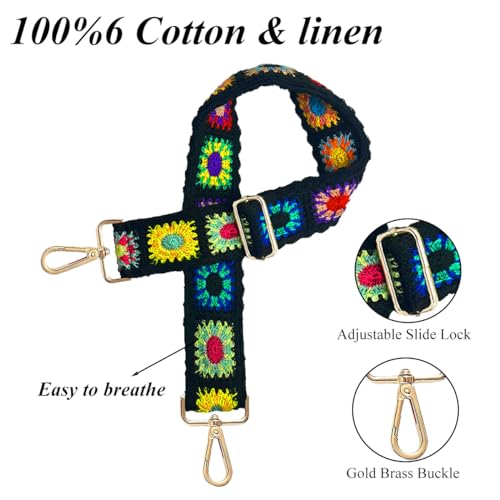 Image of 2 Pcs Crochet Flower Purse Straps,Replacement Shoulder Straps for Bags,Replacement Strap for Crossbody Bag,Adjustable Women's Crossbody Strap Replacement for Shoulder Bag Crossbody Bag Guitar Bag