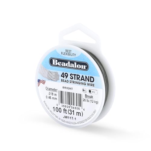 Beadalon 49 Strand Stainless Steel Bead Stringing Wire, .018 in / 0.46 mm, Bright, 100 ft / 31 m
