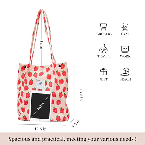 Image of Corduroy Tote Bag Cute Tote Bags for Women Shoulder Bag with Inner Pocket for Work Beach Travel and Shopping Grocery