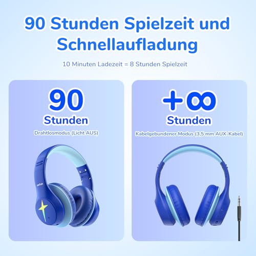 EarFun Bluetooth Kopfhörer Kinder, 5 LED Beleuchtungsmodi, und AUX Kabel – Ansicht 6