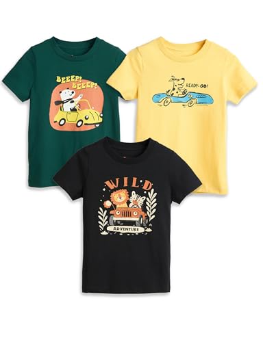 Image of Amazon Brand - Symbol Boys 100% Cotton Graphic Printed Half Sleeves T-Shirt | Age 2-6 Years (Available in Combo Pack of 3 and 5)