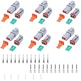 54 PCS Deutsch DT Grey 2 Pin Connectors 6 Sets, Waterproof Electrical Wire Connector with Stamped Contacts And Seal Plug for 2 Pin (6 Set)