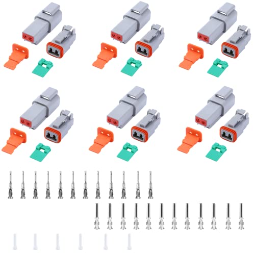 54 PCS Deutsch DT Grey 2 Pin Connectors 6 Sets, Waterproof Electrical Wire Connector with Stamped Contacts and Seal Plug for 2 Pin (6 Set)