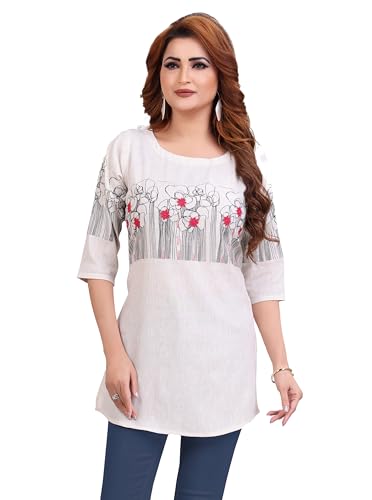 Tunique en coton et lin pour femme Ladyline à broderie et manches 3/4