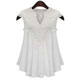 Tamaño: L XXXXXL XL XXL XXXL Outstanding® Las Mujeres más del tamaño del cordón del V-Cuello Blusas Camisas de la Gasa sin Mangas Top Blanco