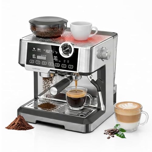 LePresso Semi-Automatic Coffee Machine with Adjustable Grinder, Dual Boiler Espresso Machine, Steam Wand and 19Bar Pump, Cup Warmer, Commercial 58mm Porta Filter, Multiple Brewing Option, Large Tank