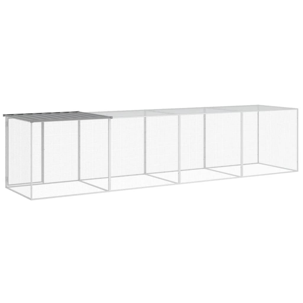 ARKEM Gabbia Polli Tetto Grigio Chiaro 403x98x90 cm Acciaio Zincato,Recinto per Cani da Giardino, Gabbia per Conigli, Recinto per Animali Domestici, Gatti, Cuccioli, Porte con Chiavistello e Parasole,