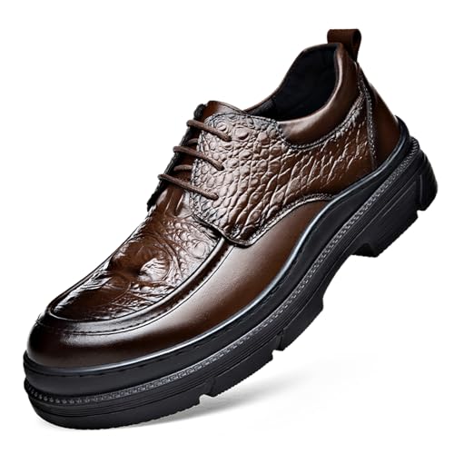 Men's Printed Leather Platform Oxfords Classic Lace Up Round Toe Comfortable Non-Slip Height Increasing Shoes Business Work Wedding Party Dress Shoes