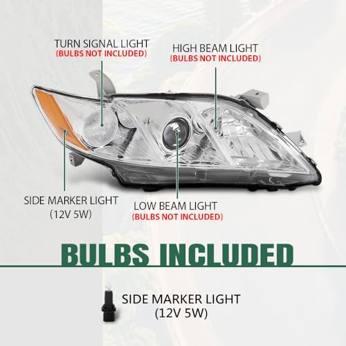 Image of GRAND ORANGE Headlight Assembly Left & Right Fit Toyota Camry 2007-2009 TO2502200, TO2503200, 20-6758-80, 20-6757-80 Clear Lens Chrome Housing Amber Reflector 2PCS