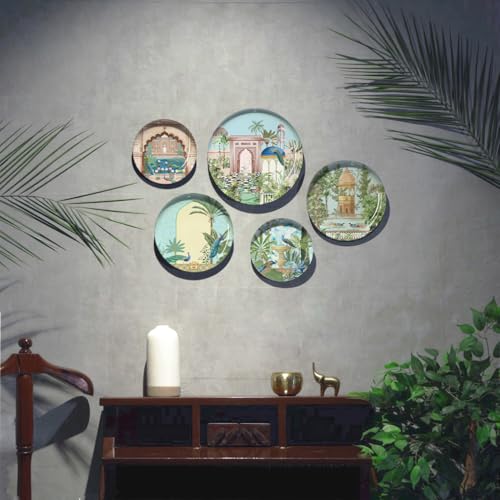 Image of Ethereal India Wall Plates- Elegant Metal Wall Decor Set for Living Room, Bedroom & Office | Decorative Wall Art & Home Decor Gift Items | Unique Gifts Ideas for Men & Women | Set of 5
