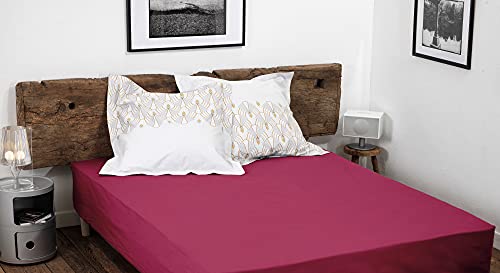 Home Linge Passion 100% Cotton Fitted Sheet, 57 Thread Count, Size 180 x 200 cm, Fuchsia, 25 cm Deep Weave, Soft, Breathable - Image 2