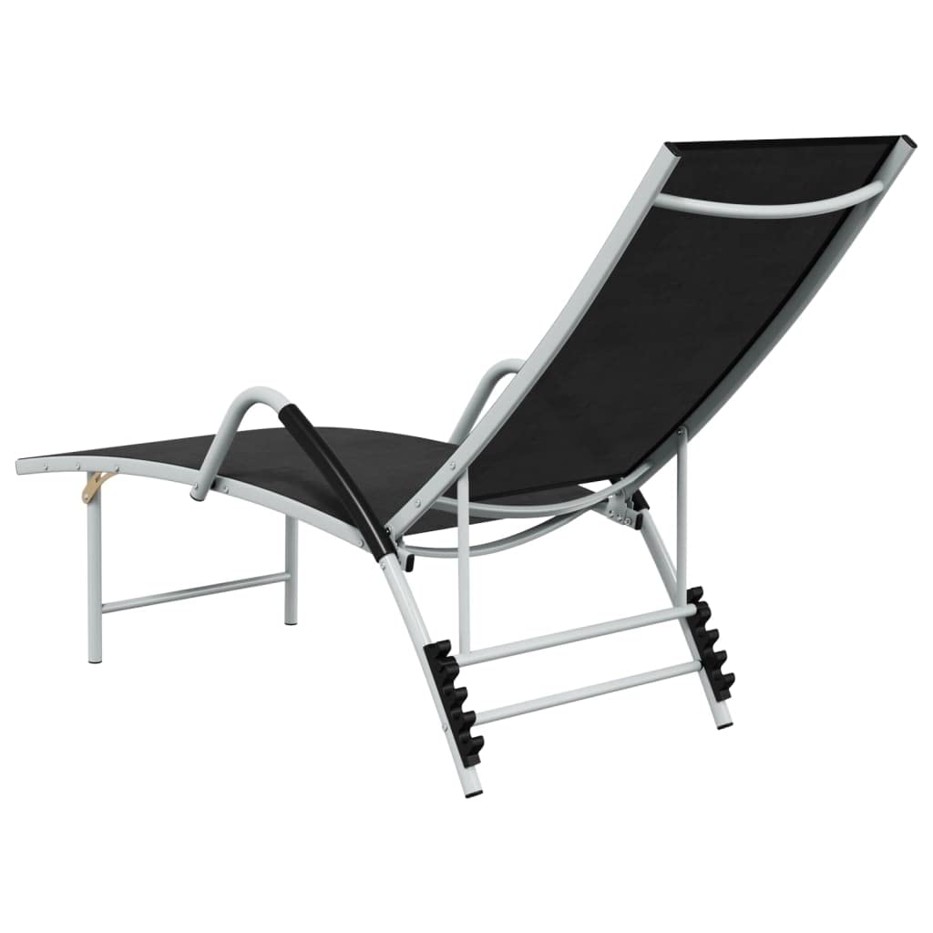 Lettino Prendisole, in Textilene e Alluminio, Schienale Regolabile, Design Extra Alto, Sdraio da Giardino, Lettino da Spiaggia, per Giardino e Piscina, Colore Nero, (170-193) x 60.5 x (96-51) cm