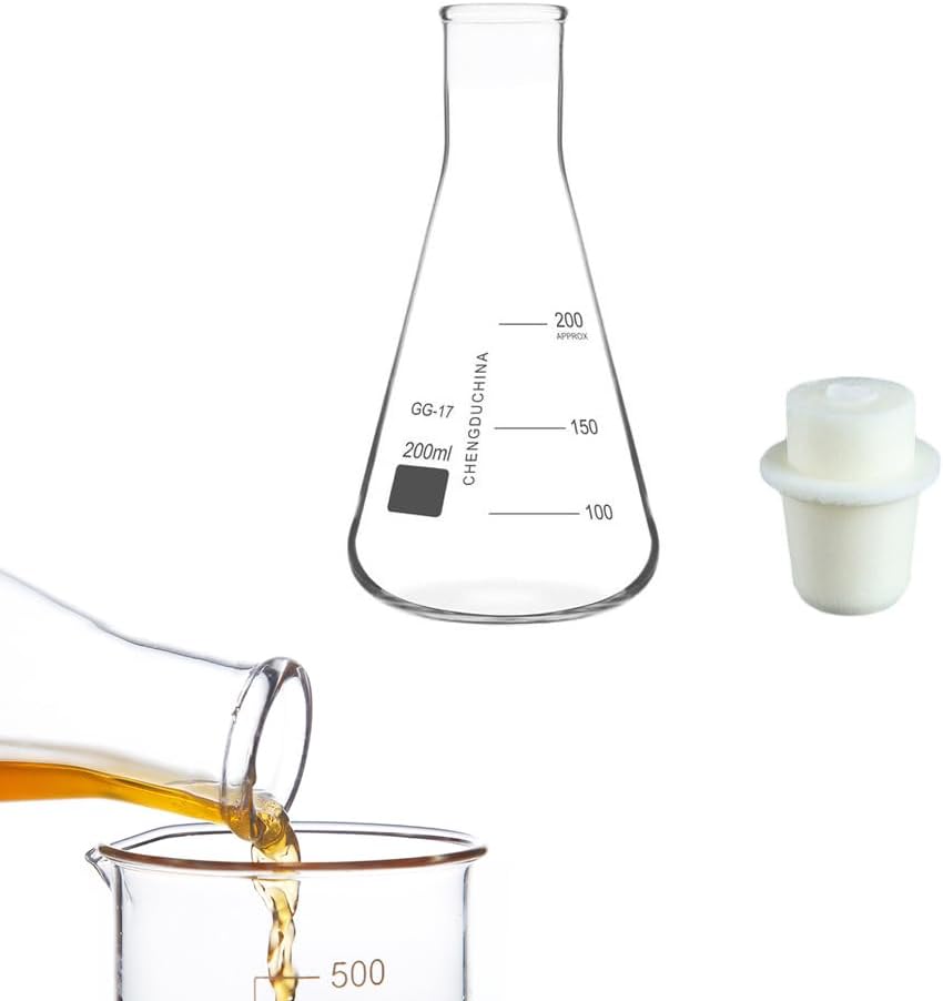 Lab Erlenmeyer Flask Set, Narrow Mouth Borosilicate Glass for Science Experiments, 4 Sizes (50-250ml) - 1 Pack(Set 2)