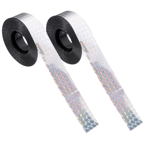 HOMSFOU Cinta Reflectante Asustadiza para Pájaros 2 Rollos 2,4 Cm X 80 M Doble Cara Efecto Holográfico para Jardín, Patio y Granja, Repelente Natural para Huir Palomas y Aves