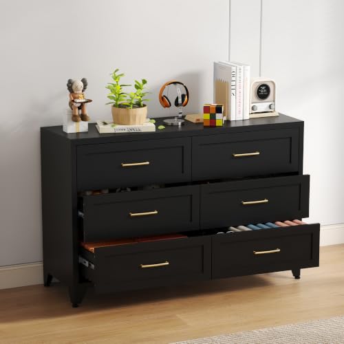 Image of Metal Dresser, 6 Drawer Chest of Drawers for Bedroom, Black