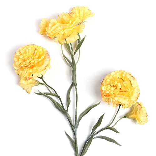 Image of Pure Home and Living Yellow Carnation Faux Flower Stem 1 Piece