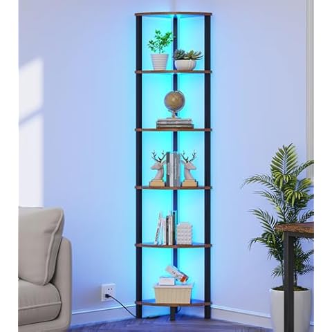 VIMBER 6-Tier Corner Shelf with LED Lights Cover