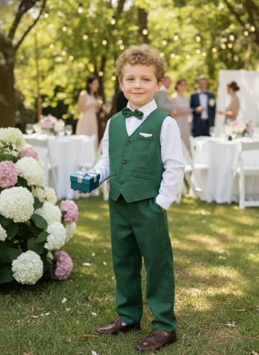 Image of Volunboy Baby Boys Formal Wedding Ring Bearer Outfits Toddler Gentleman Bowtie Vest Guest Suits Dress Shirt Pants Set