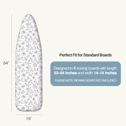 Image of Ironing Board Cover and Pad 15 inchx54 inch Extra Thick Natural Cotton, Scorch and Stain Resistant Padding, Standard Size Iron Board Cover with Fasteners Heavy Duty Elastic Edge, Heatproof Rose