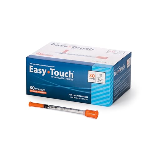 Image of EasyTouch IW U-100 Insulin Syringes (30G 1.0cc 1 /2 inch) - 30 ct. | Individually Wrapped, 100 Unit Capacity, 1 /2 inch Needle Length, Bold Markings for Accurate Dosing, Disposable, Box of 30