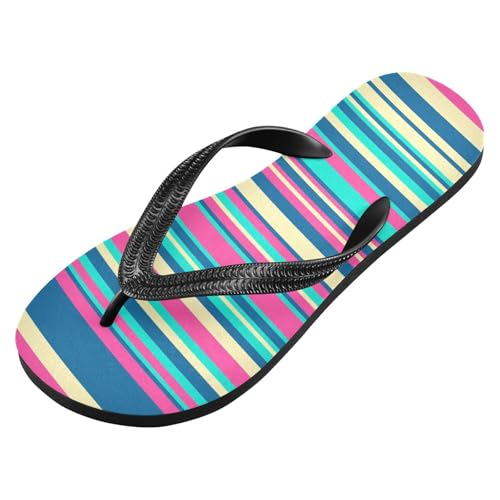 Colorful Stripe Line Flip Flops for Beach Thong Sandals Anti-slip Lightweight Flat Slippers for Summer Travel Swim2