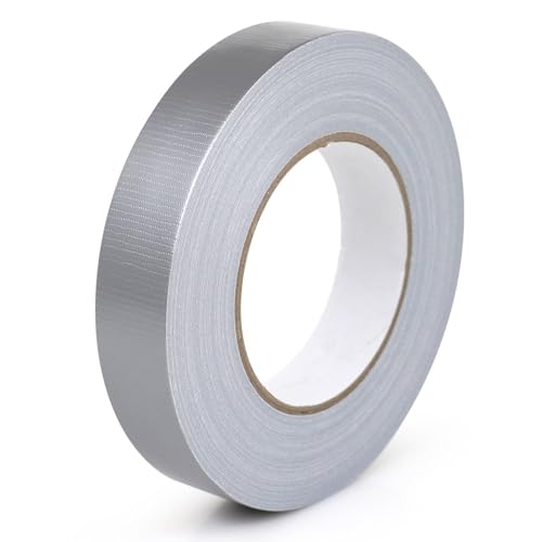 Frogetu 1 Rollos de Cinta Adhesiva de Tela,Cinta Adhesiva,25mm×50m,Cinta de Tela Reforzada,Duct Tape,Impermeable,Para Uso en Casa y en Obras,Cables Vehículo Circuito Arnés (Plata)