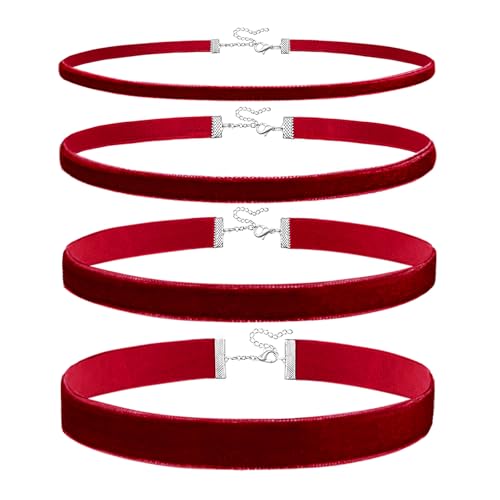 nylry 4pcs Red Choker Necklace for Women Red Velvet Choker Set Choker Necklaces Classic Chokers for Women Adjustable Gothic Lace Black Collar Necklace for Party Cosplay Choker Jewelry-4