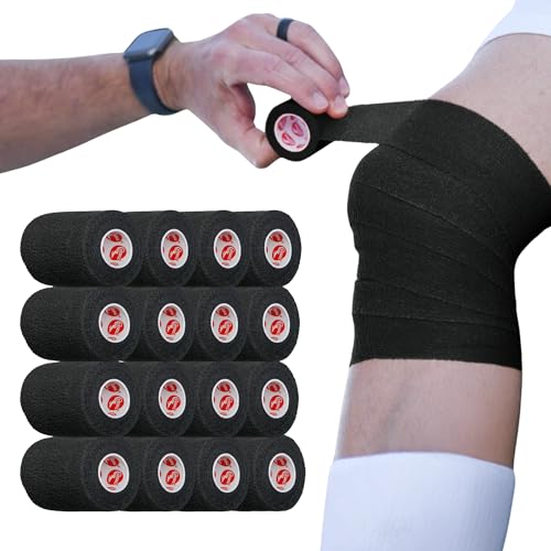 Cramer Eco-Flex Self-Stick Stretch Tape, Black, 3" x 6 yds, Cohesive Athletic Bandage, Athletic Trainer Flexible Sports Underwrap, Easy Tear Vet Wrap for Pets, Self Adhesive Bandage Roll, 16 Rolls