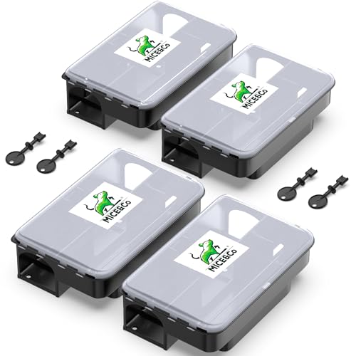 Mice&Co Trampas para Ratas y Ratones Profesionales - Caja Portacebos para Ratas y Ratones | Estación de Cebo Veneno Interior y Exterior | Pack 4 Unidades (Tapa Transparente)