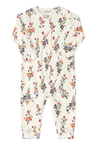 Macacão De Bebê Menina Manga Longa Faixinha de Cabelo 100% Algodão Up Baby Floral Bege Claro (G 9-12