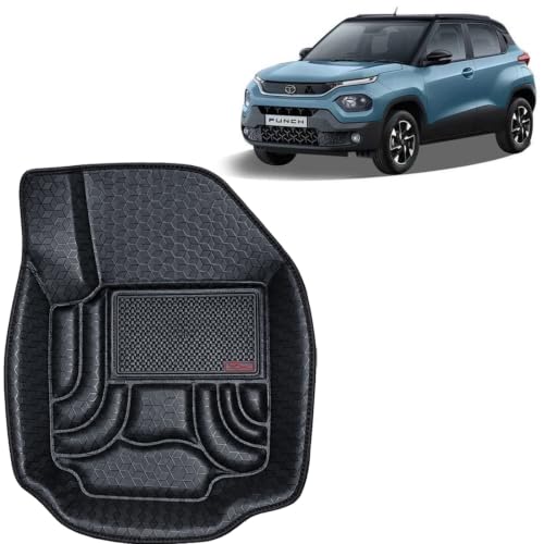 Image of OTO2EYE Car Floor Mat 4.5D Compatible for Tata Punch EV (2024 Onwards) All Model, 100% Waterproof Tray Shape, Set of 3 Pieces, Top Notch PVC 4.5D Foot Mats, Washable, 1 Year Warranty