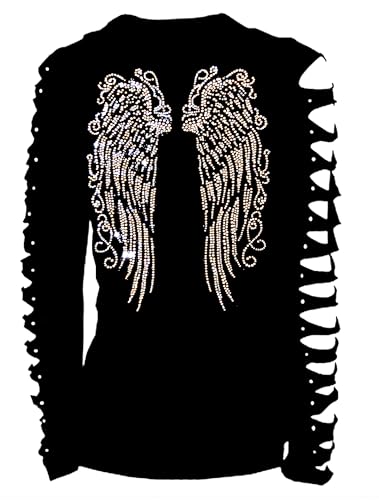 Womens Tops Shirts Long Angel Wings Bling Rhinestones T-Shirt Ripped Cut Out,Sassy Classy Cute Sexy Graphic Long
