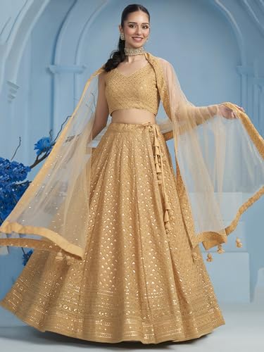 Image of Zeel Clothing Women's Sequins Thread Embroidered Georgette Lehenga Choli With Dupatta (5124-Women-Lehenga-Choli-New; Free size)