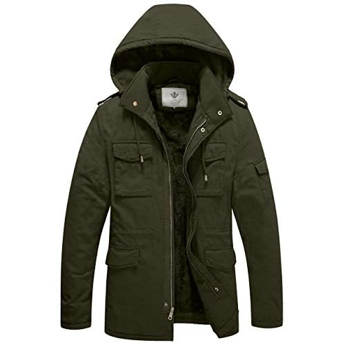 WenVen Men’s Winter Military Thicken Parka Jacket Warm Coat with Removable Hood
