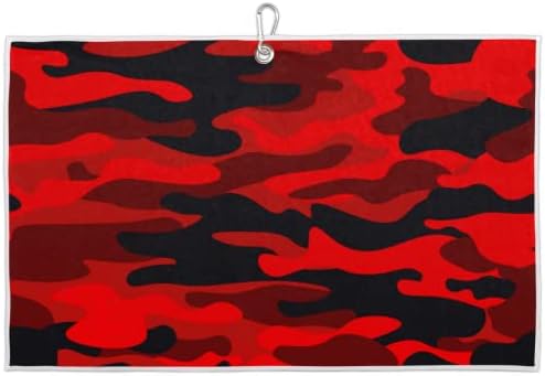 Red Camouflage Microfiber Golf Towel Black Camouflage Camo Golf Towels Breathable Quick-Drying Portable Golf Towel Machine Washable Lightweight Golf Towel for Yoga Workout Golf Sport Running