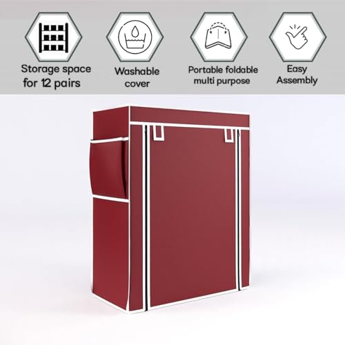Image of 6 Layer Plastic Shoe Rack | Space Saving Multi Tier Shoe Stand Organizer for Home, Bedroom & Entryway | Durable Waterproof DIY Footwear Storage Rack for Men Women & Kids (Maroon)