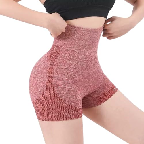 Women Yoga Shorts Stretch Compression Workout Shorts for Fitness Cycling Gym (Red, M)-image-27