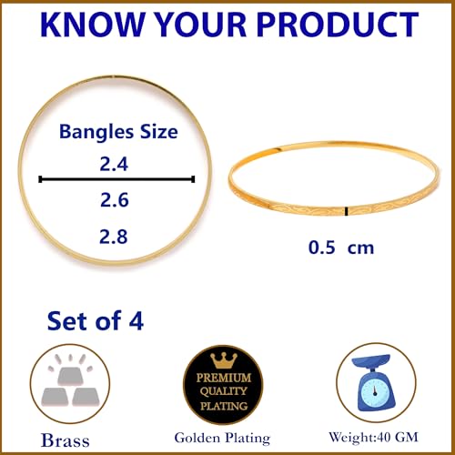 Image of ZENEME Set Of 4 Gold-Plated Textured Handcarfted Classic Bangles For Girls and Women